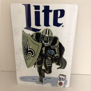 New Orleans Saint NFL Miller Lite Beer Metal Tin Sign